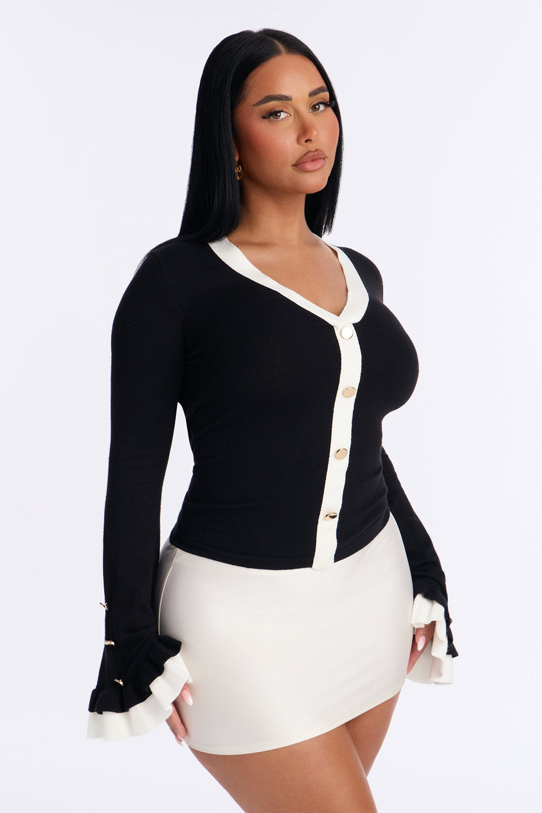 Sweet Embrace Contrast Sweater Top - Black/combo