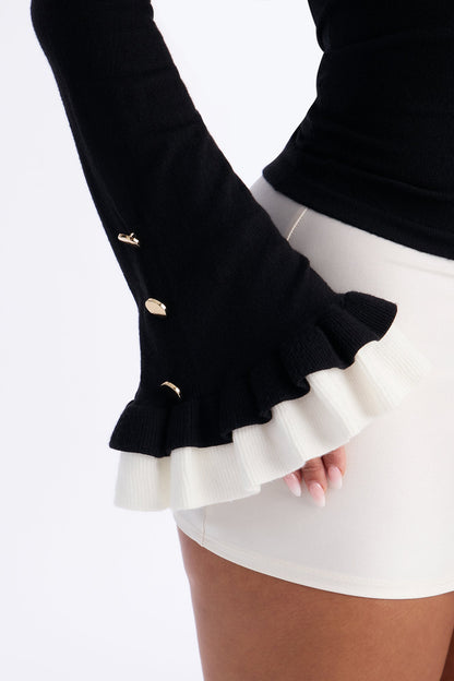 Sweet Embrace Contrast Sweater Top - Black/combo