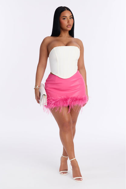 Party Life Faux Leather Feather Mini Skirt - Hot Pink