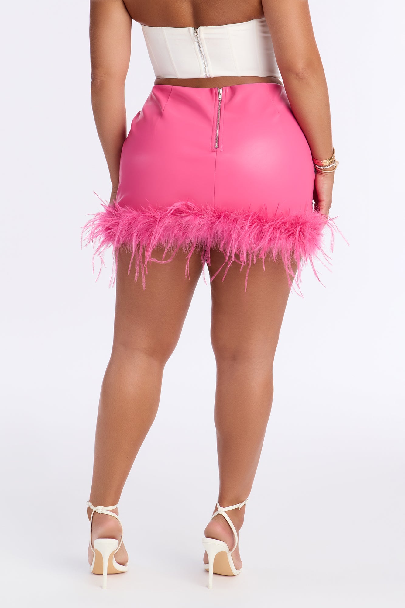 Party Life Faux Leather Feather Mini Skirt - Hot Pink