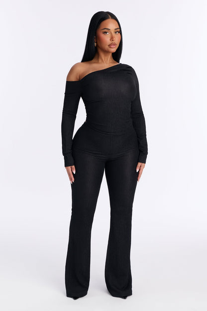Luna One Shoulder Pant Set - Black