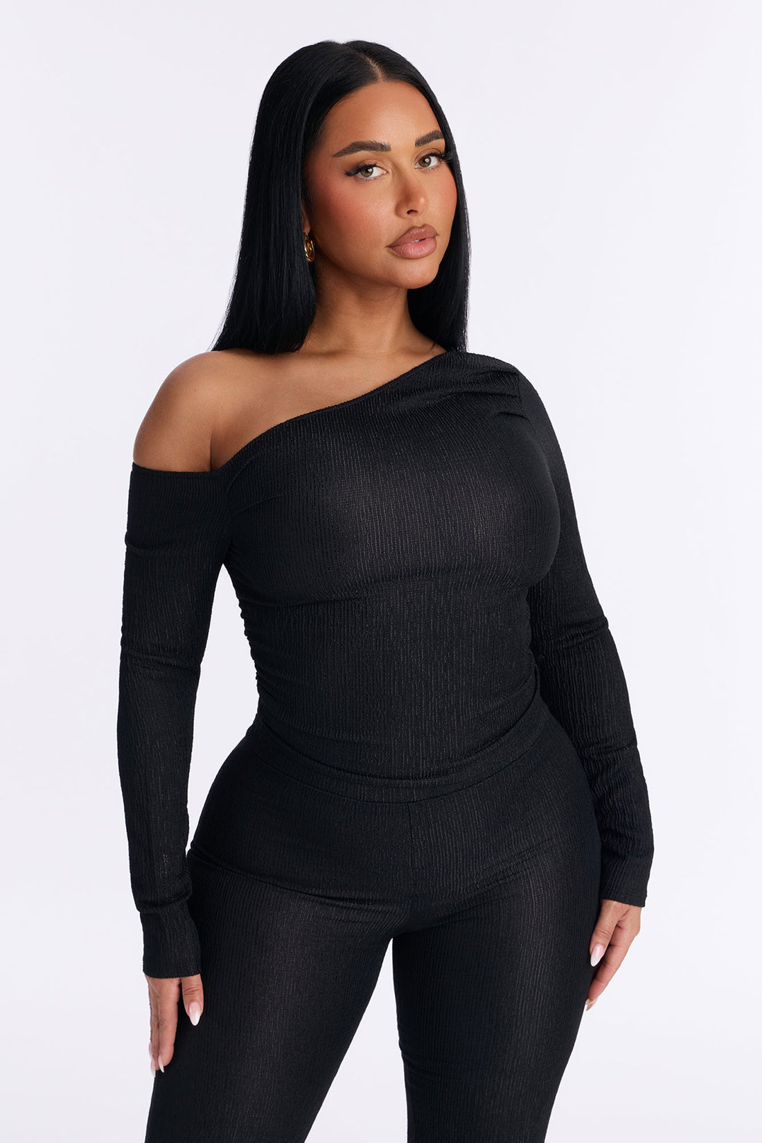 Luna One Shoulder Pant Set - Black