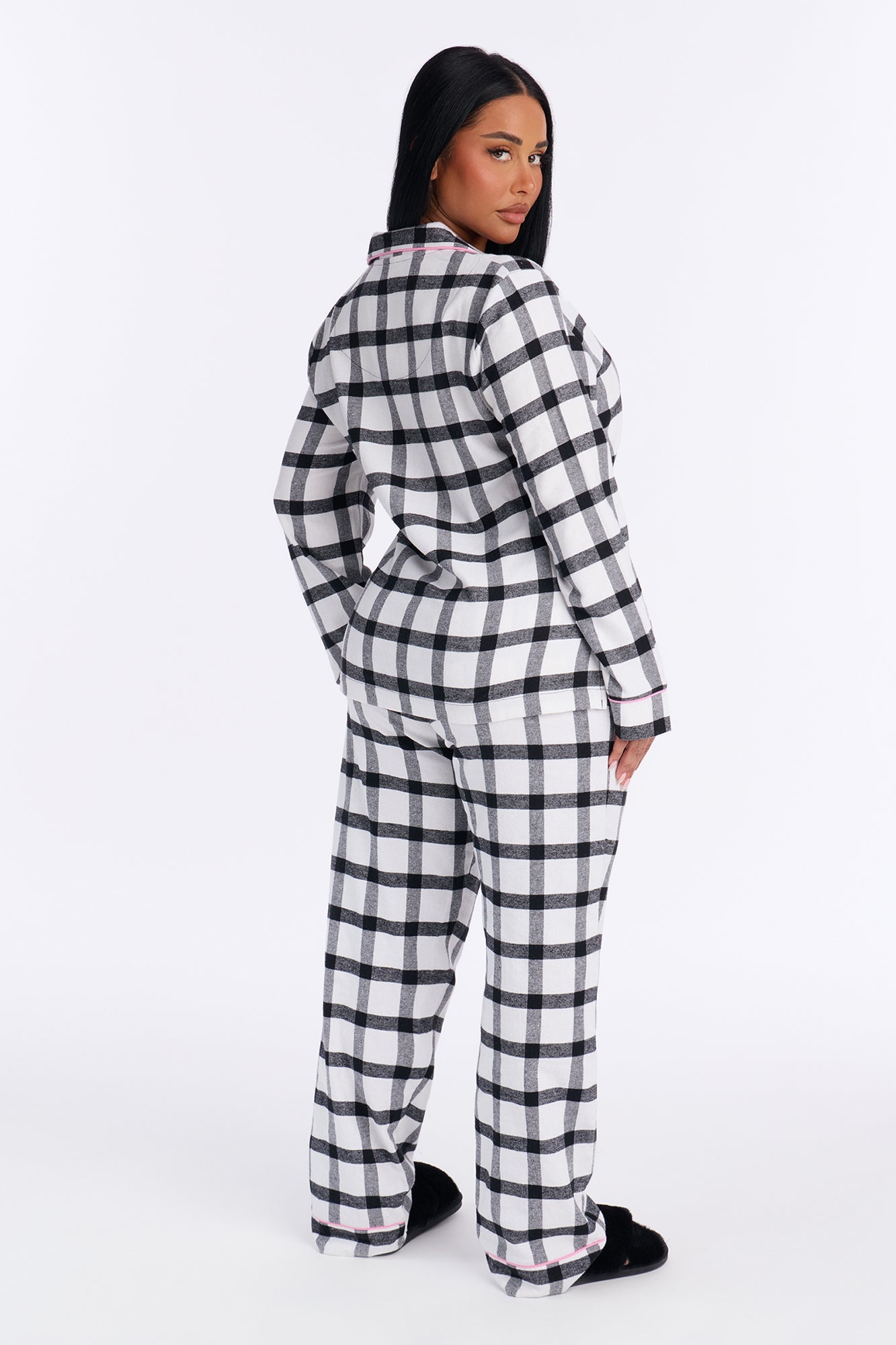 So Chill Flannel Long Sleeve PJ Pant Set - White/Black
