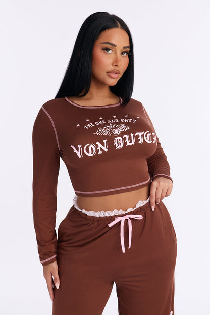 Von Dutch Long Sleeve PJ Pant Set - Chocolate/Combo