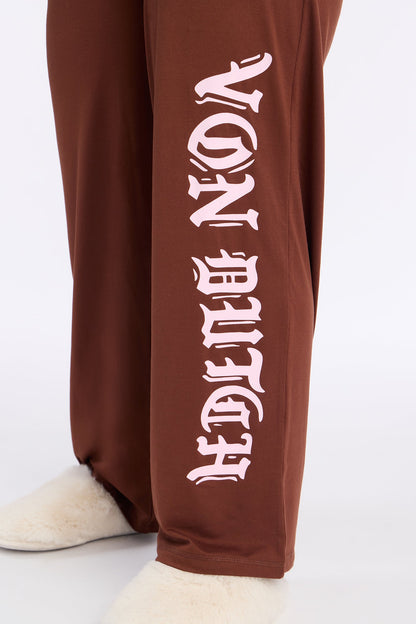 Von Dutch Long Sleeve PJ Pant Set - Chocolate/Combo
