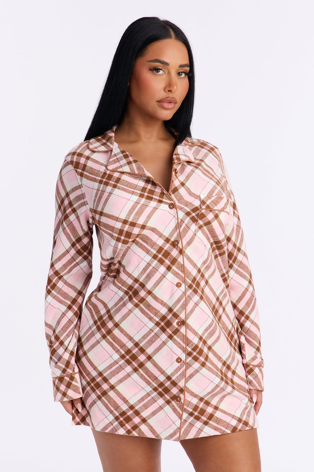 So Chill Flannel Long Sleeve PJ Sleep Shirt - Pink/combo