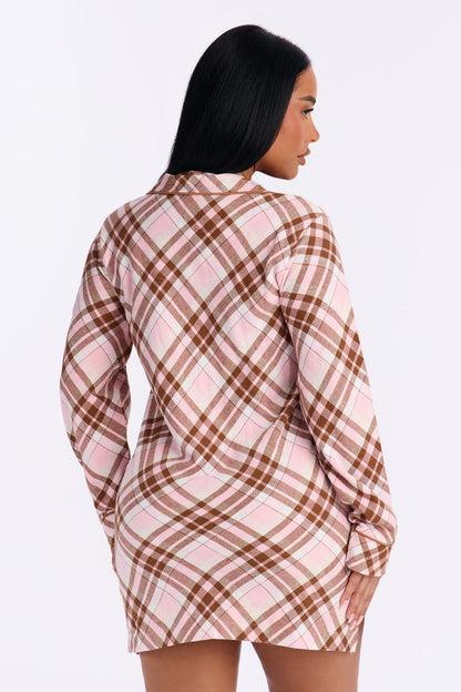 So Chill Flannel Long Sleeve PJ Sleep Shirt - Pink/combo