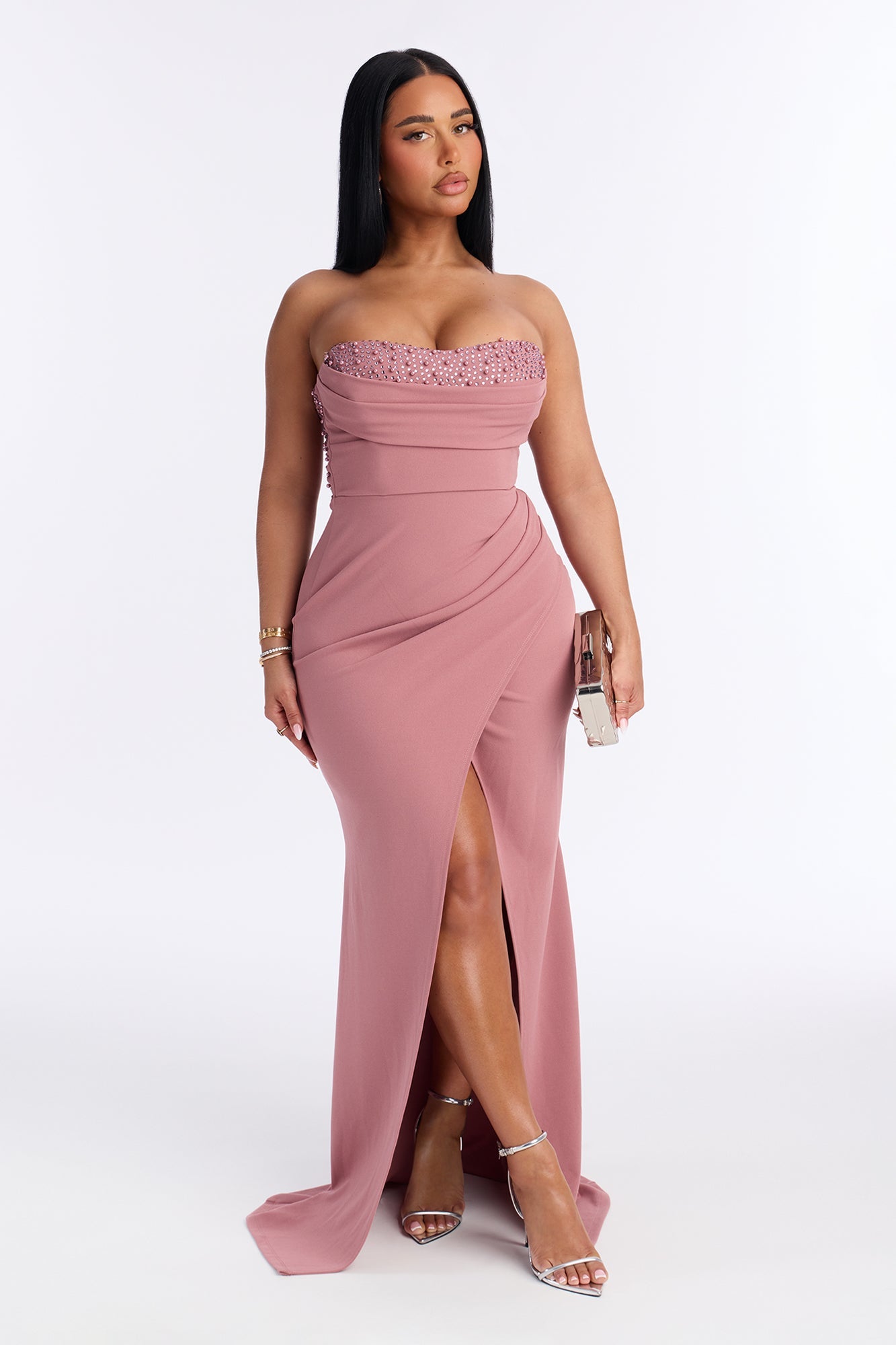 Romantic Heart Embellished Maxi Gown - Rose
