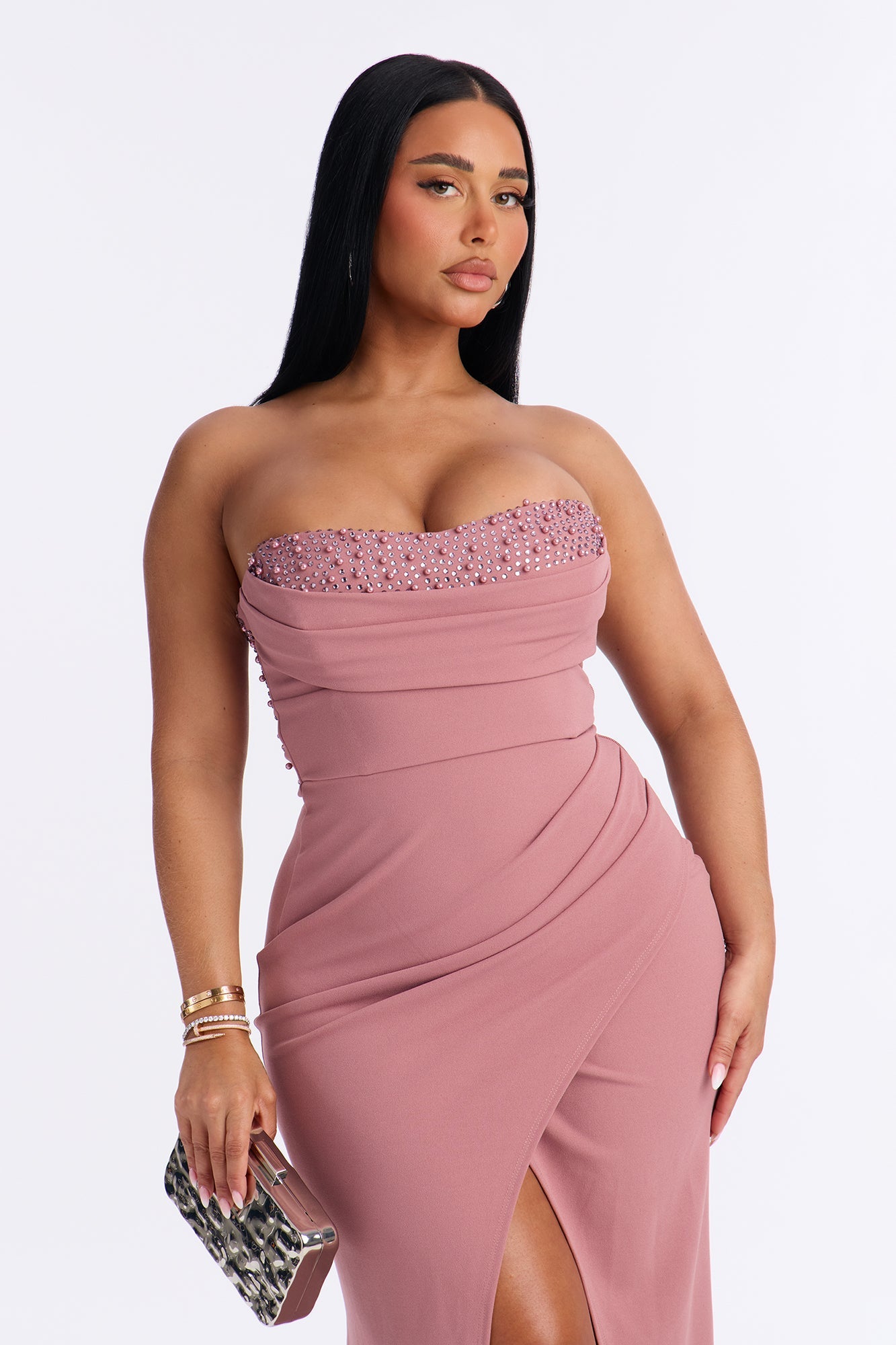 Romantic Heart Embellished Maxi Gown - Rose
