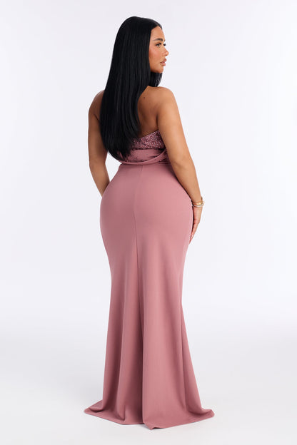 Romantic Heart Embellished Maxi Gown - Rose