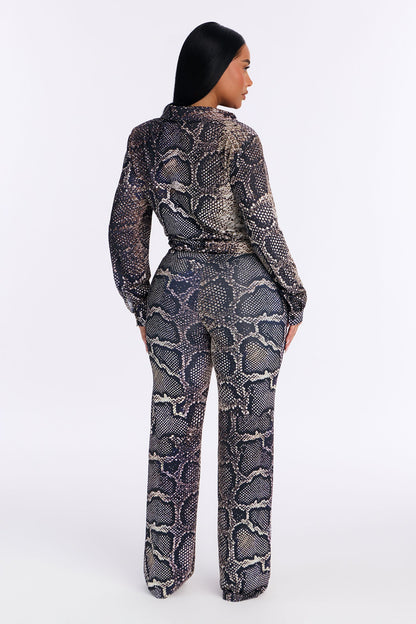Dina Snake Print Long Sleeve Pant Set - Black/combo