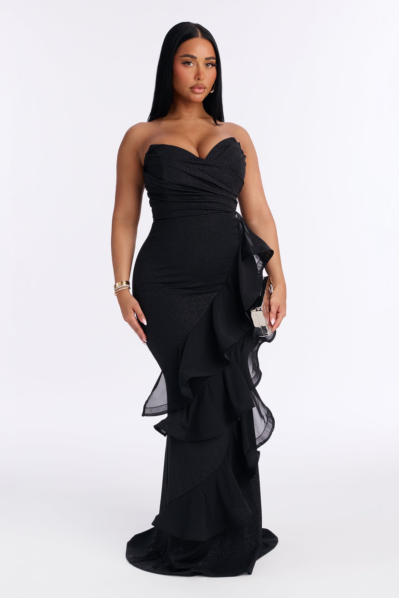 Bold Edge Glitter Maxi Gown - Black