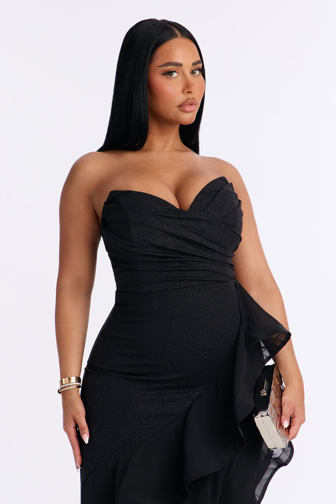 Bold Edge Glitter Maxi Gown - Black