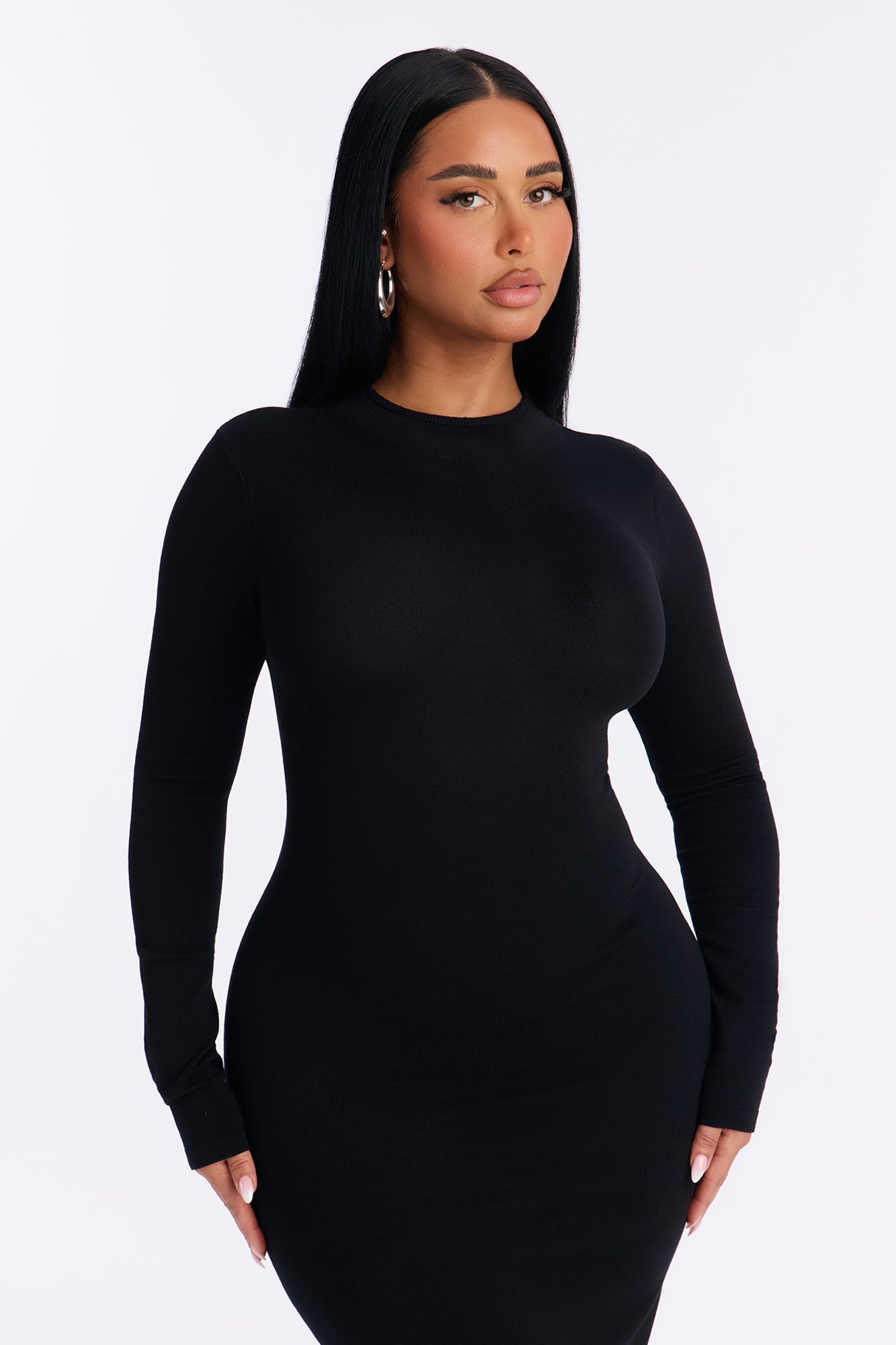 Kenna Asymmetrical Fringe Sweater Midi Dress - Black