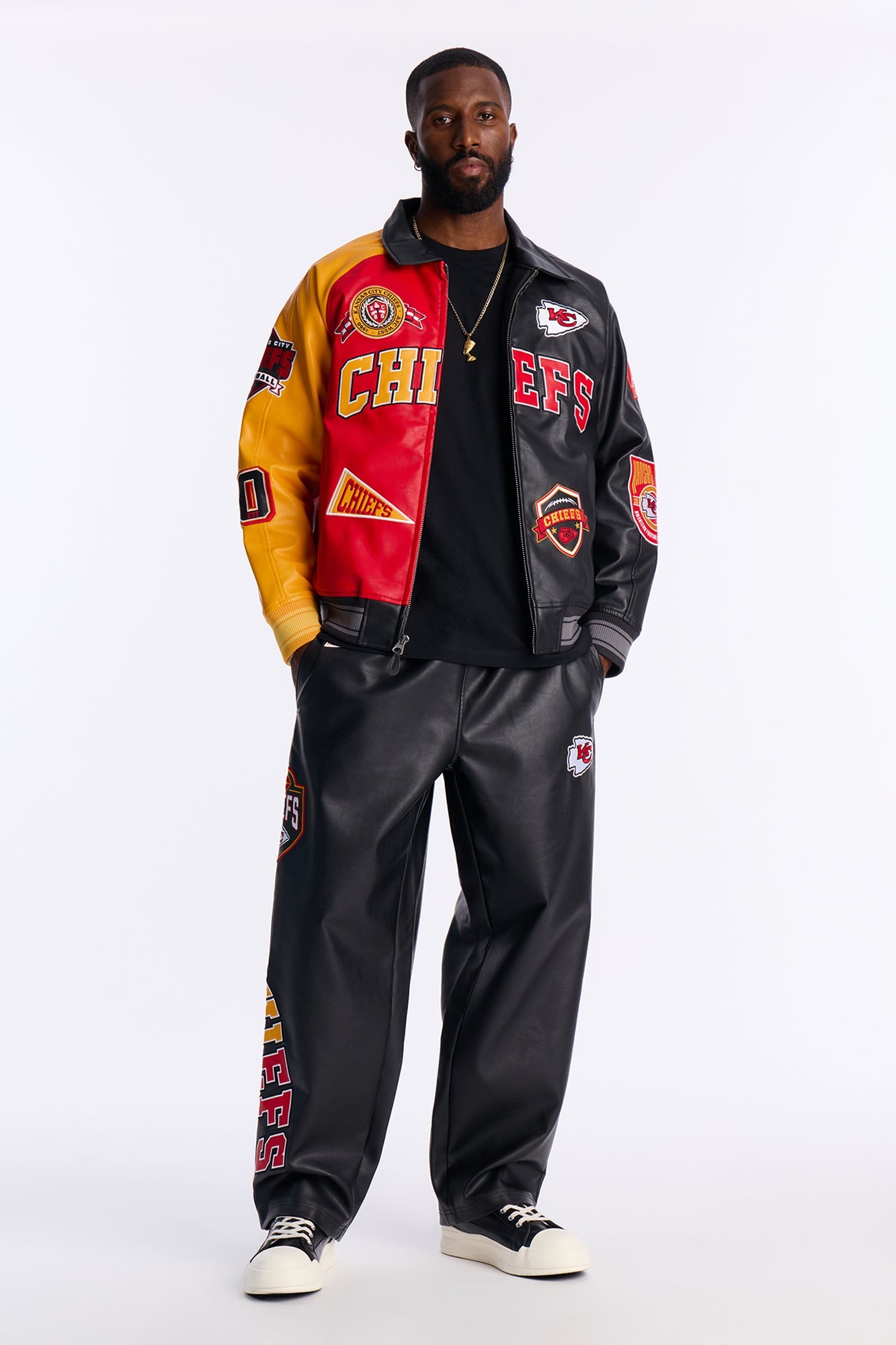 Chiefs Marquee Star Faux Patent Leather Long Sleeve Varsity Jacket - Red/combo