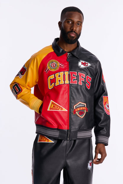 Chiefs Marquee Star Faux Patent Leather Long Sleeve Varsity Jacket - Red/combo