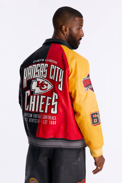 Chiefs Marquee Star Faux Patent Leather Long Sleeve Varsity Jacket - Red/combo