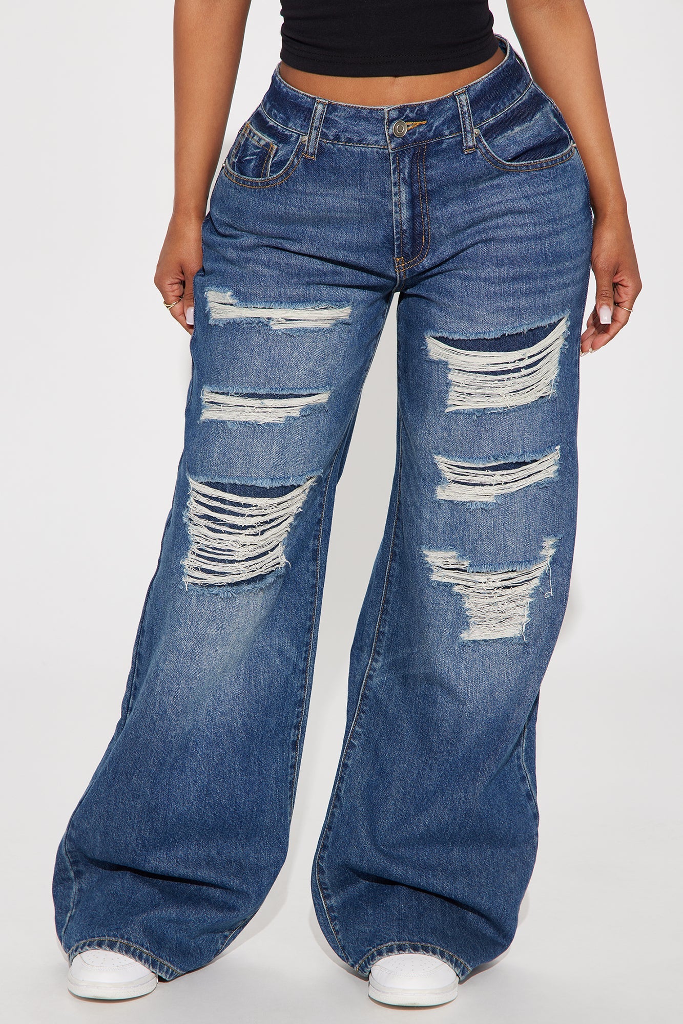 Staying Involved Rip And Repair Jeans - Dark Wash