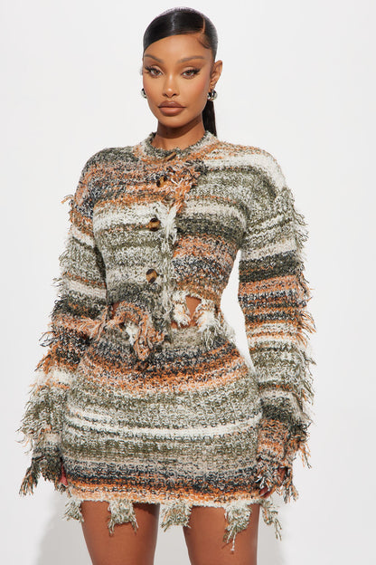 Winter Feels Striped Sweater Skirt Set - Orange/combo