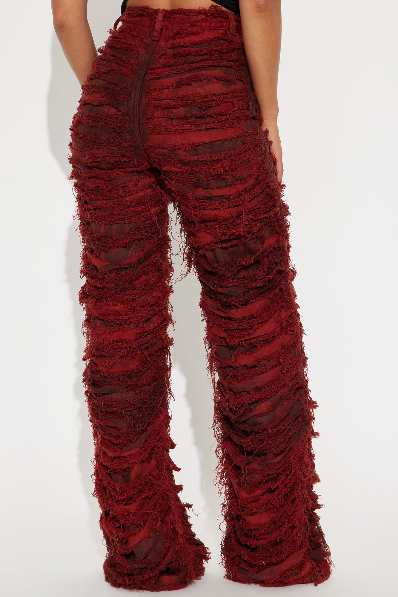Courtside Cool Shredded Stretch Wide Leg Jeans - Red