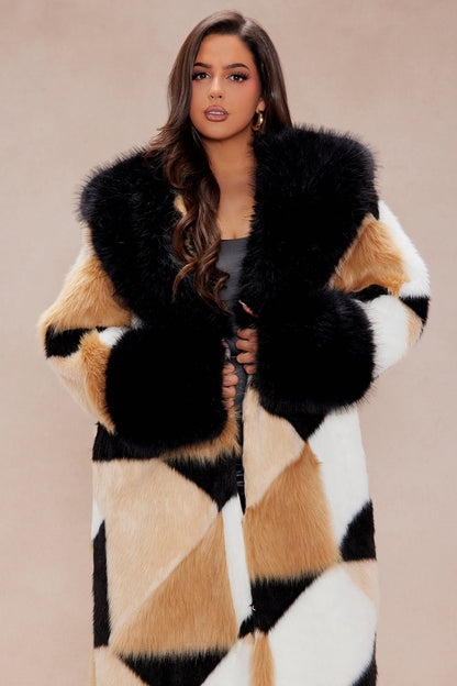 Penthouse Faux Fur Coat - Brown/combo