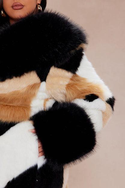 Penthouse Faux Fur Coat - Brown/combo