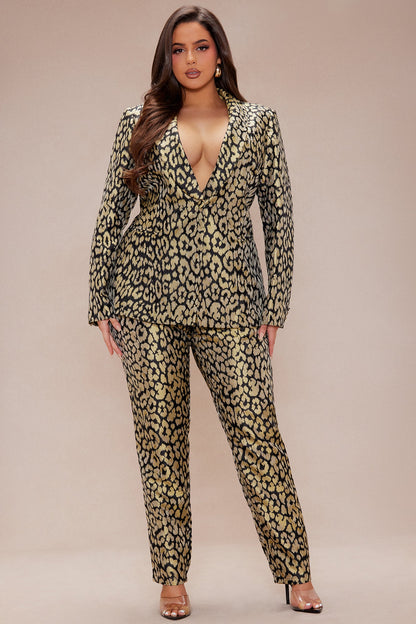 Stepping Out Leopard Suit Set - Chartreuse