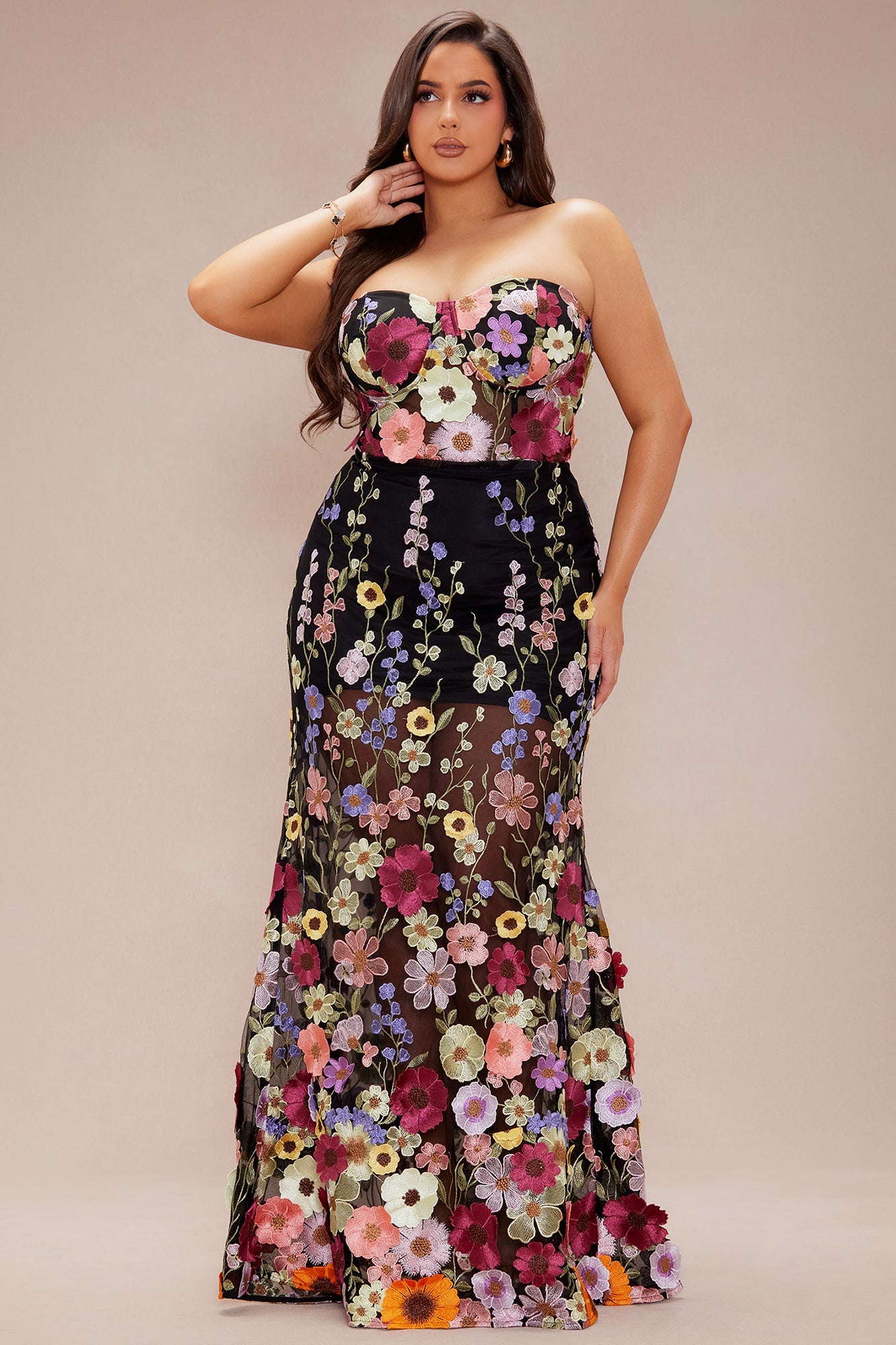 Spring Bloom Floral Embroidered Maxi Dress - Black/combo