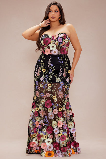 Spring Bloom Floral Embroidered Maxi Dress - Black/combo