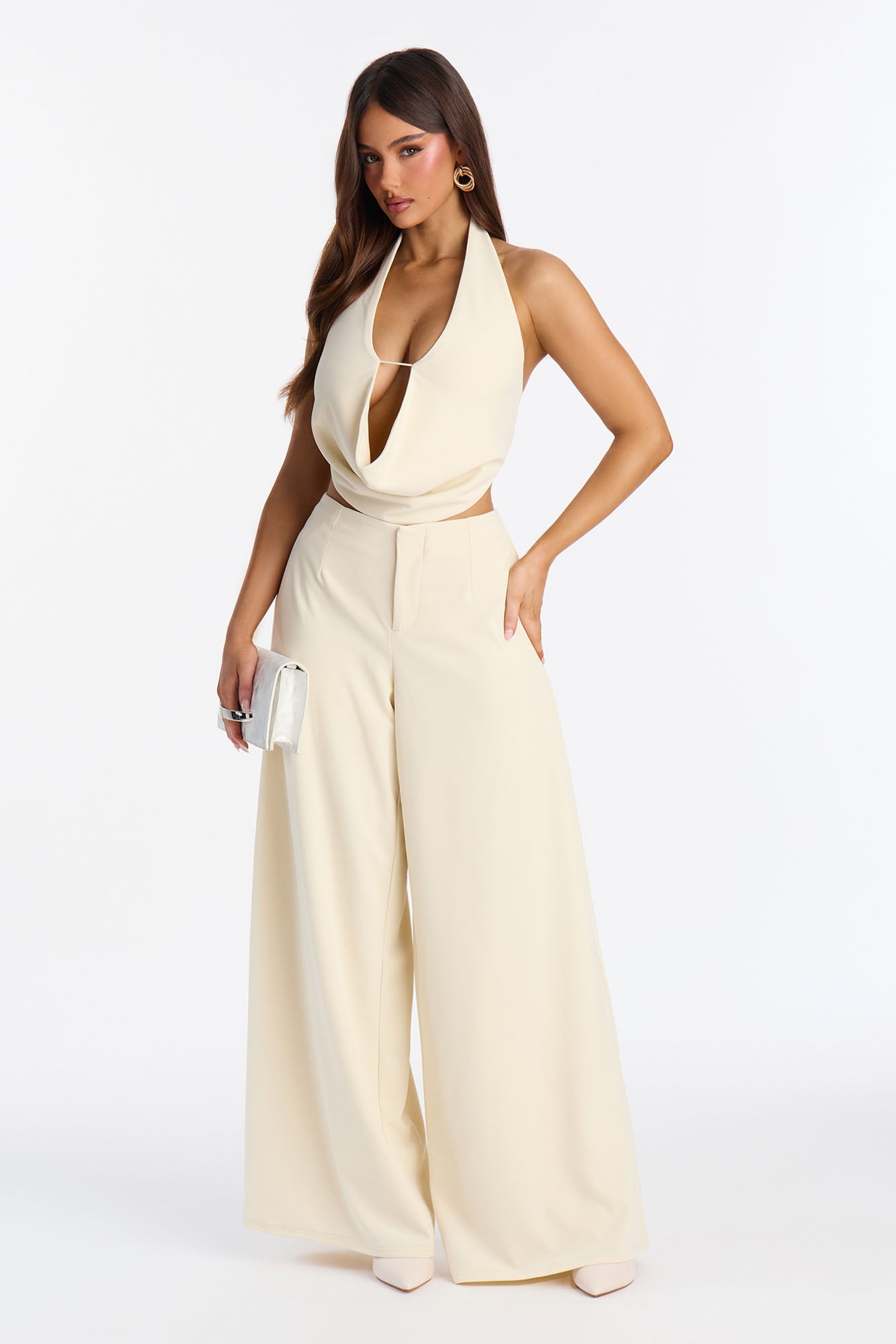 Cosette Crepe Super Wide Leg Trousers 33 - Ivory