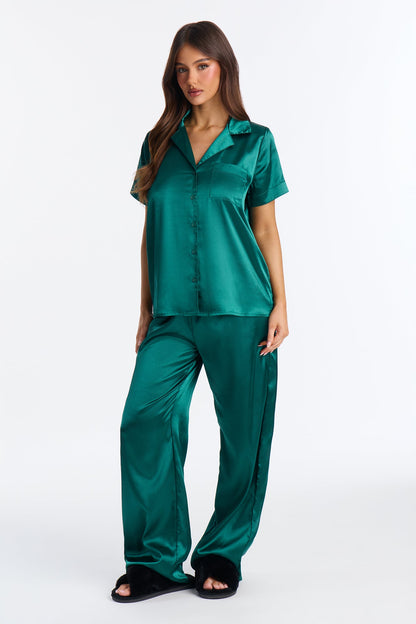 Pillow Fight Satin PJ Pants Set - Hunter