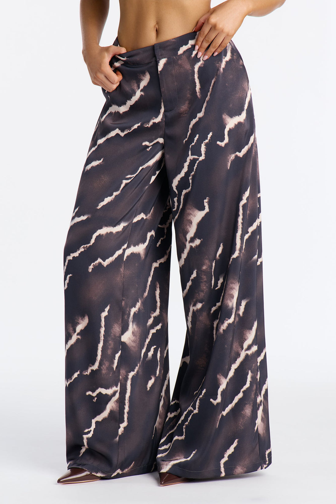 Fleur Satin Wide Leg Pant 33″ - Grey/combo