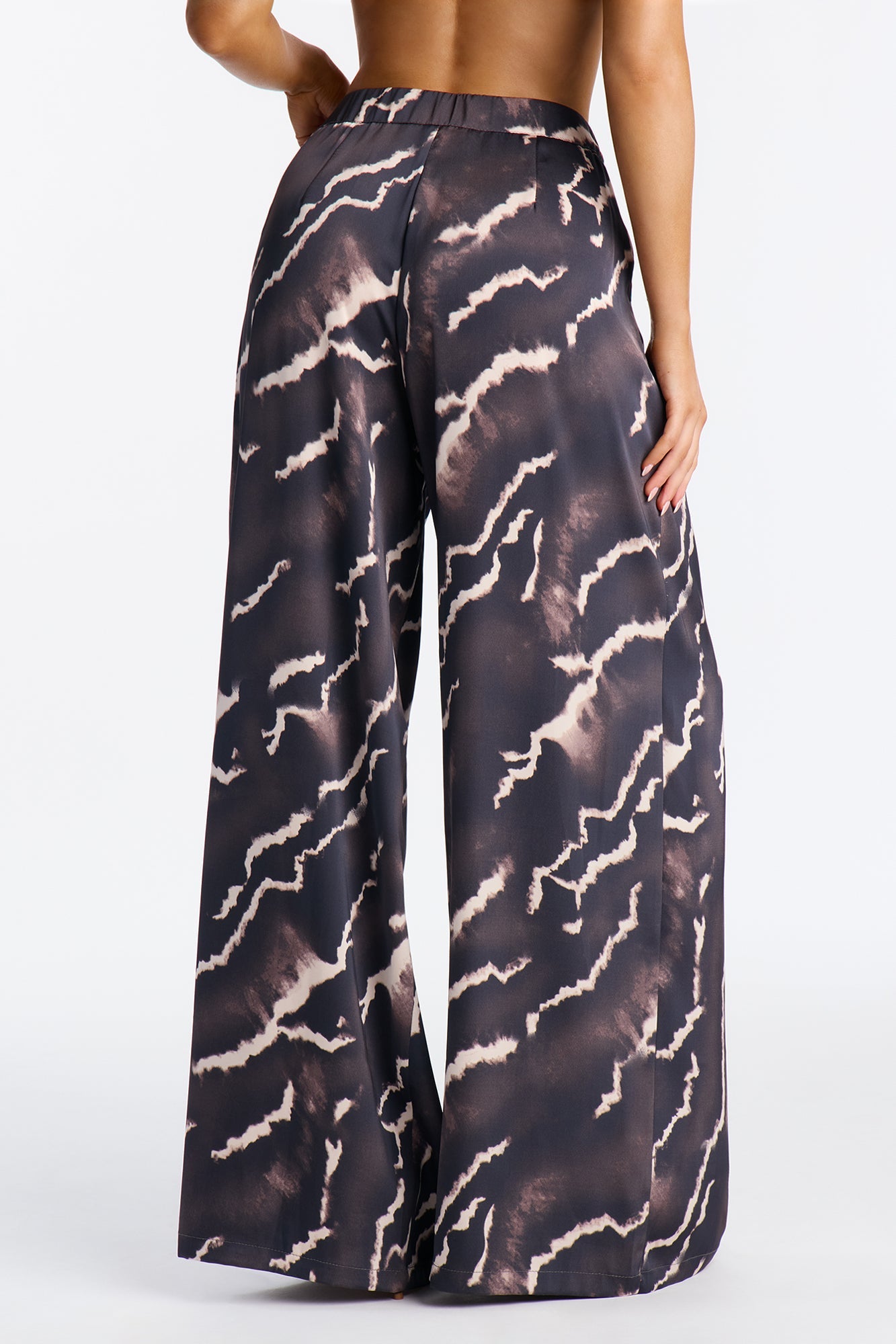 Fleur Satin Wide Leg Pant 33″ - Grey/combo
