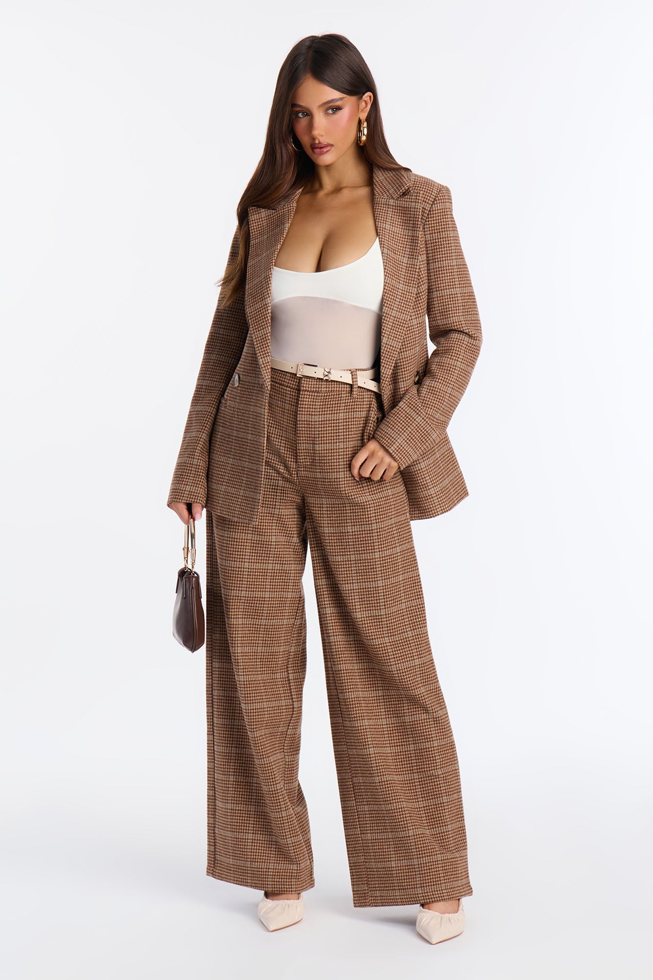 Coffee And Conversation Wide Leg Trouser Pant 32″ - Brown