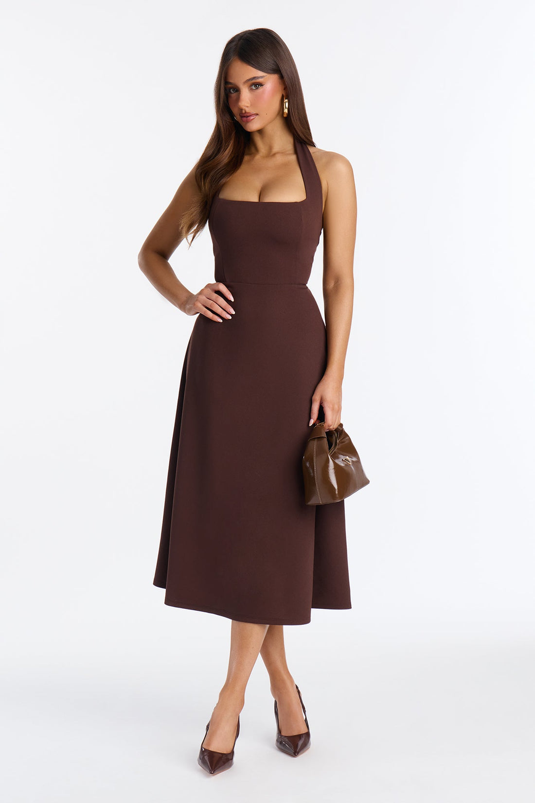 Alena Halter Midi Dress - Chocolate