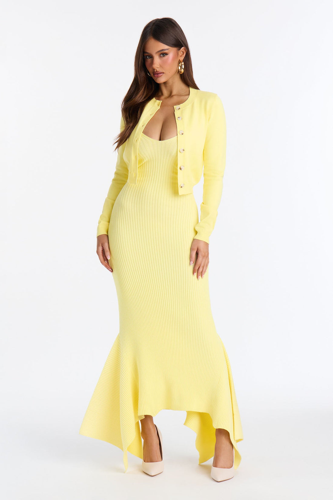 Dazzle Me Ribbed Maxi Dress Set - Butter Yellow