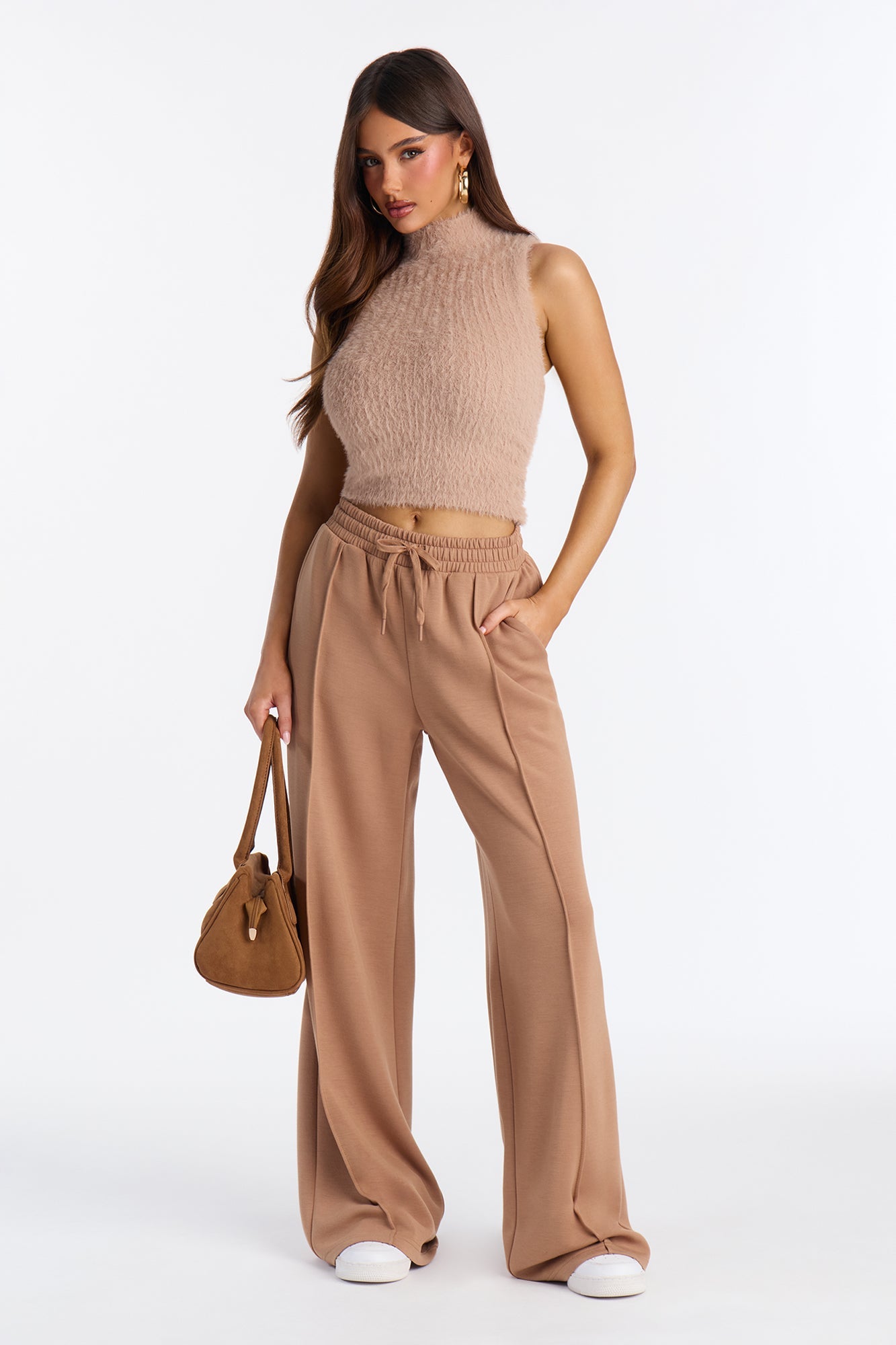 Soft Side Wide Leg Sweatpants - Mocha