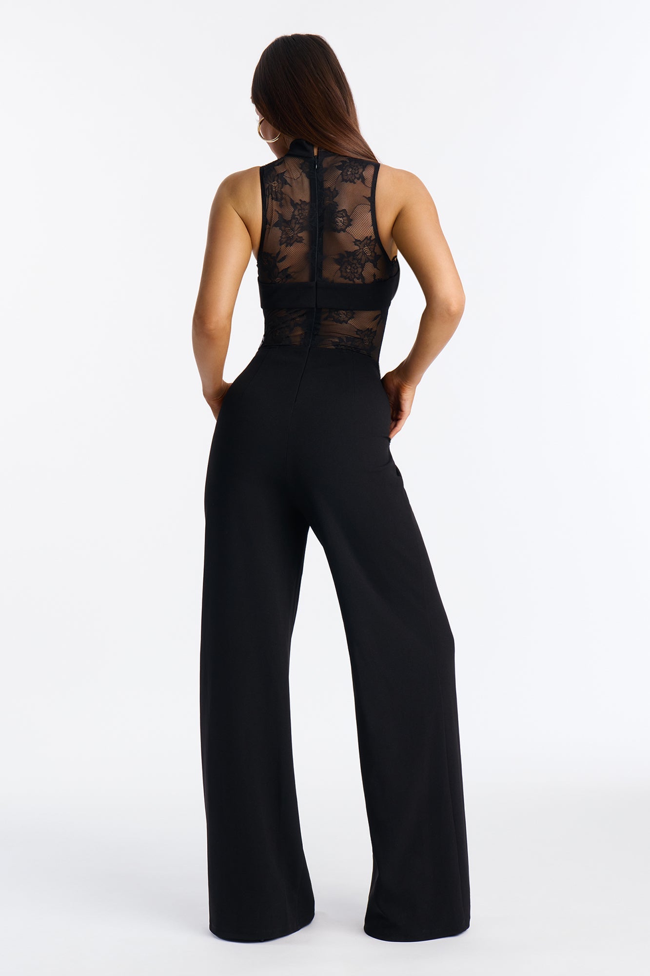 Jenica Lace Trim Wide Leg Jumpsuit - Black