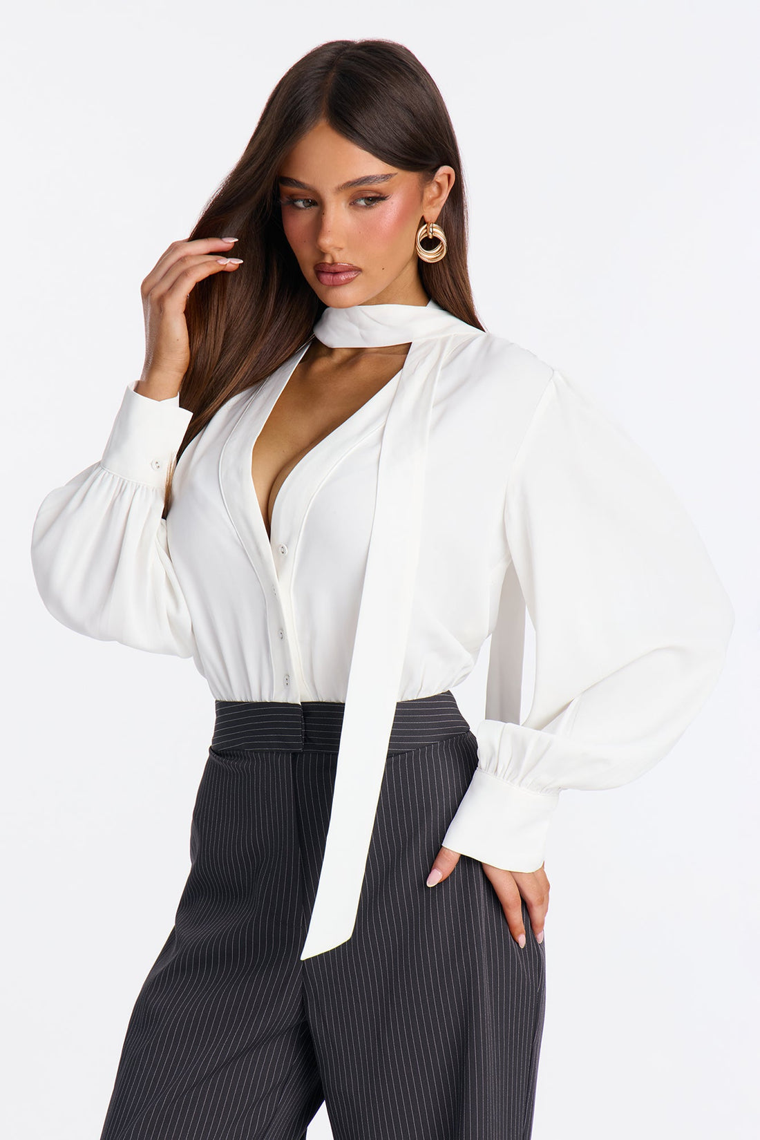 Lyla Pinstripe Tie Crepe Jumpsuit - Grey/combo
