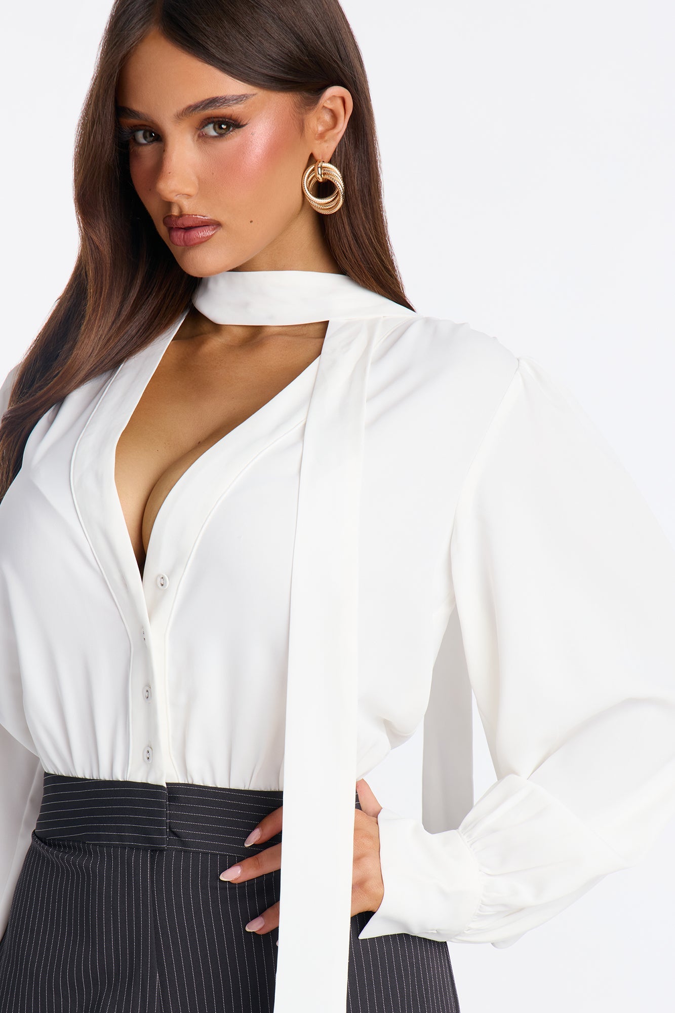 Lyla Pinstripe Tie Crepe Jumpsuit - Grey/combo