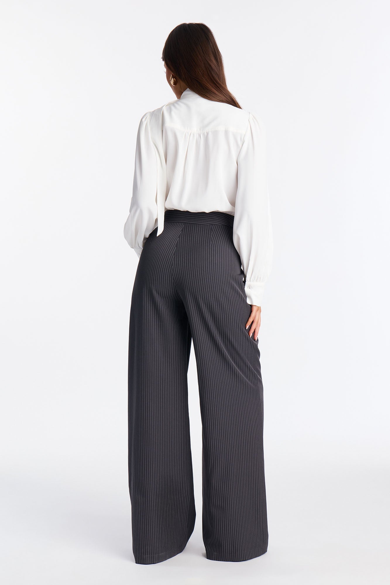 Lyla Pinstripe Tie Crepe Jumpsuit - Grey/combo
