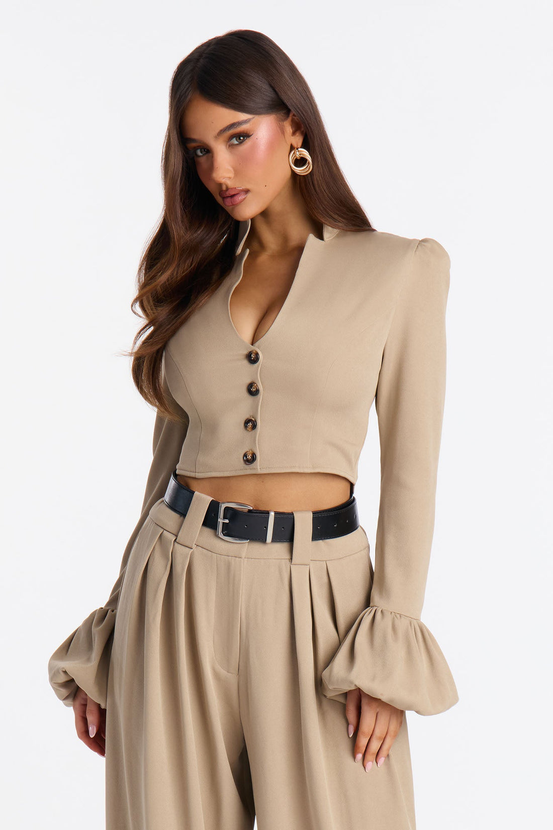 Sharp And Chic Balloon Pant Set - Taupe