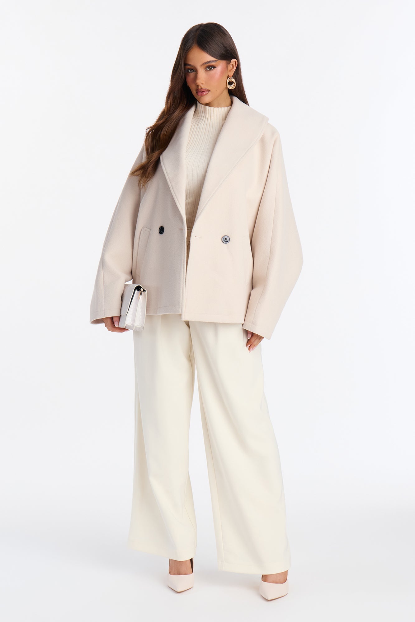 Hilda Double Breasted Faux Fool Slouch Coat - Oatmeal