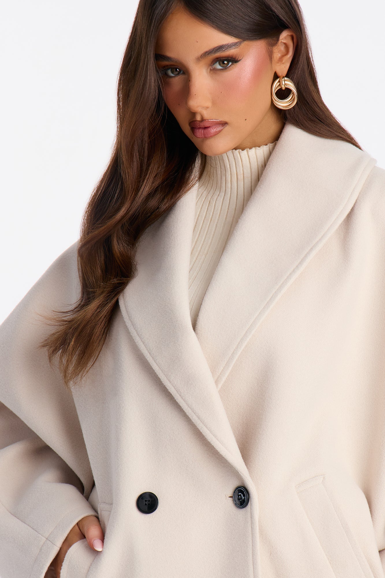 Hilda Double Breasted Faux Fool Slouch Coat - Oatmeal