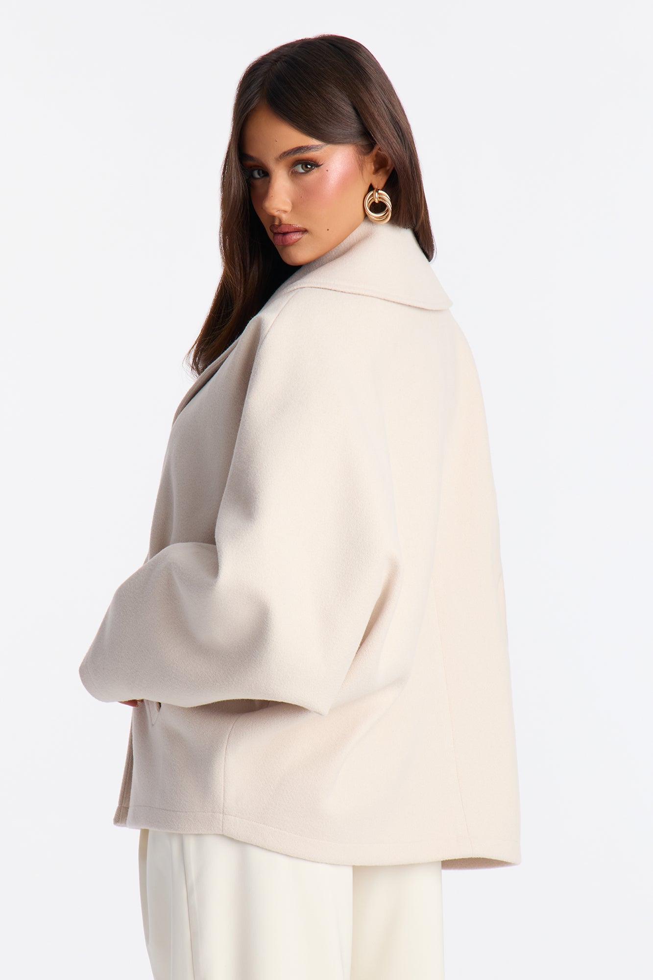 Hilda Double Breasted Faux Fool Slouch Coat - Oatmeal