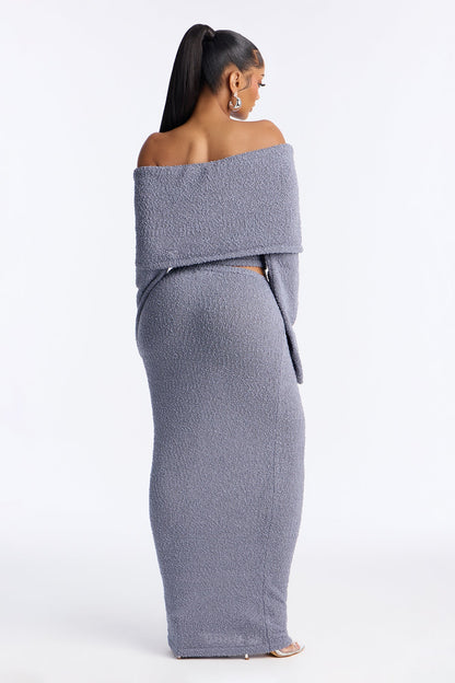Double Date Off Shoulder Sweater Maxi Skirt Set - Dark Grey