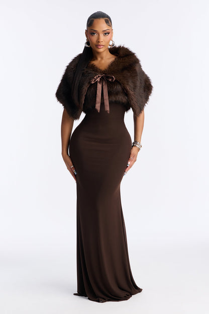Glam Theory 2 Piece Faux Fur Gown - Chocolate