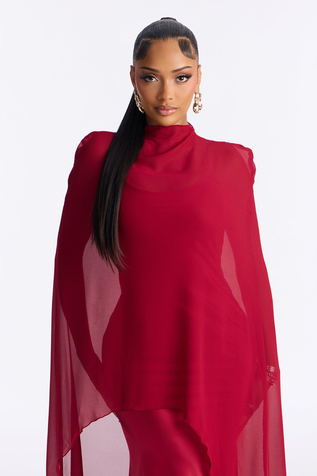 Silk Secrets Draped Satin Maxi Dress - Red