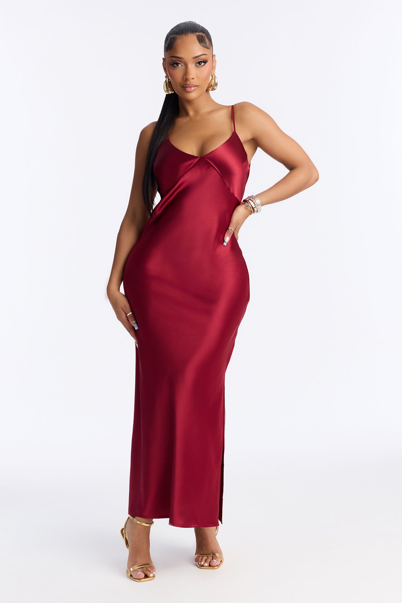 Found You Satin Sweater Maxi Dress Set - Burgundy