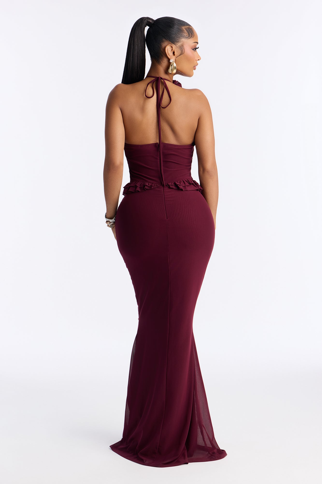 Vintage Mood Mesh Maxi Dress - Wine